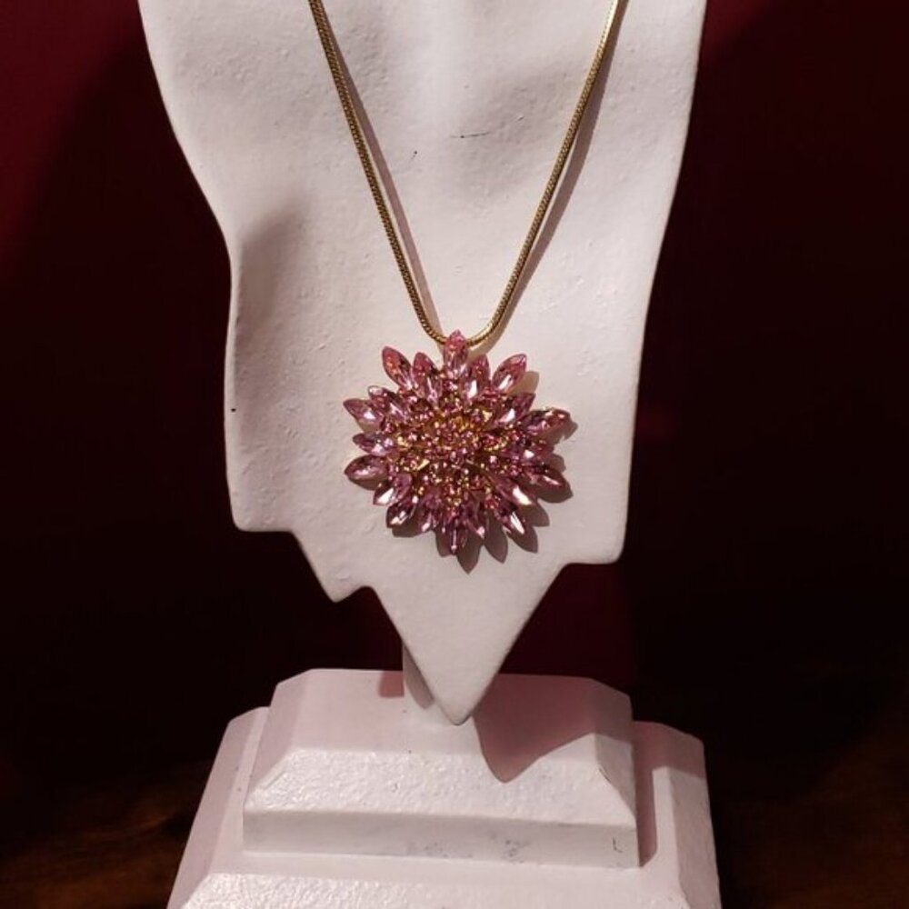 Betsey Johnson Pink Rhinestone Flower Burst Pendant